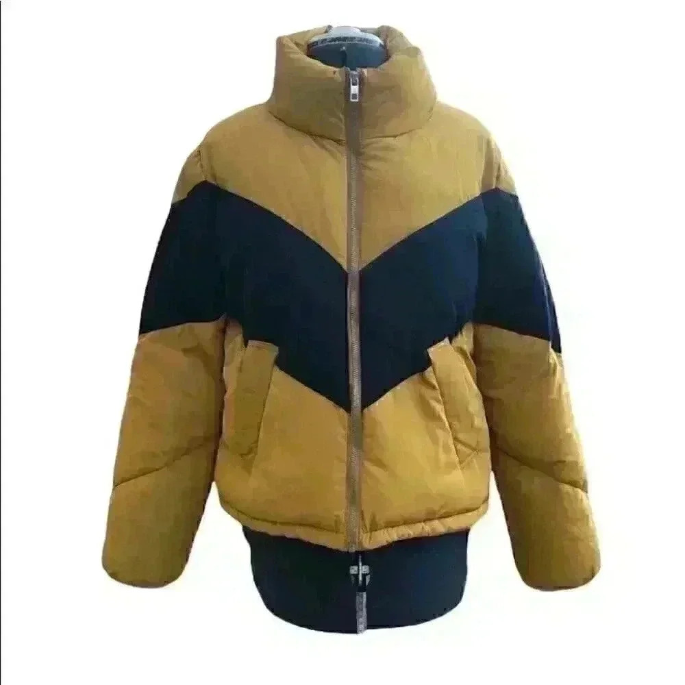 Love tree mustard dark blue puffer jacket small